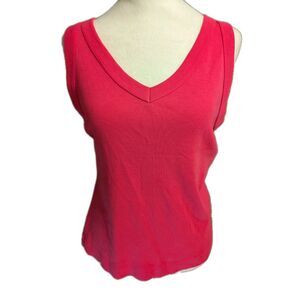 NEW Michael Stars Women's XL Magenta Pink Maya V-Neck Cotton Tank Top Microrib